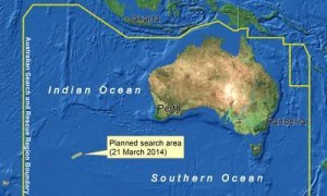 INDIAN OCEAN - This handout Satellite image made available by the AMSA (Australian Maritime Safety Authority) shows a map of the planned search area for missing Malaysian Airlines Flight MH370 on March 21, 2014. Australian authorities yesterday received satellite imagery that shows two large objects in the Indian Ocean that may be debris from missing Malaysian Airlines flight MH370. The airliner went missing nearly two weeks ago carrying 239 passengers and crew on route from Kuala Lumpur to Beijing.  (Photo by AMSA via Getty Images)